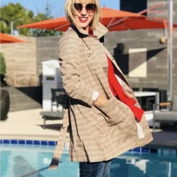 Cabi Sherlock Trench Coat Fall Jacket Tan Red Green Houndstooth Tie Belt M 3734 - Picture 3 of 12
